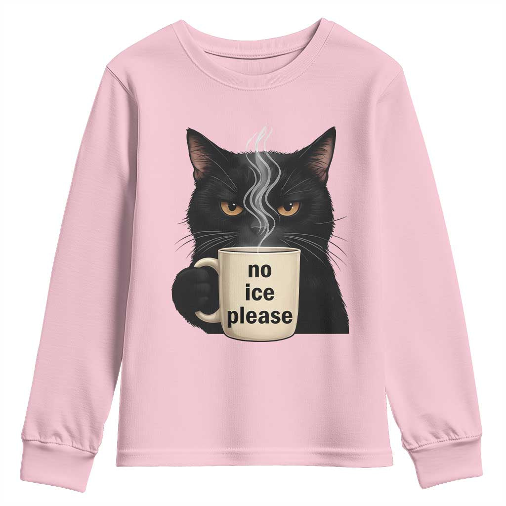 No Ice Please Youth Sweatshirt Funny Black Cat Anti ICE Meme TS14 Light Pink Print Your Wear