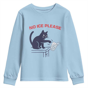 No Ice Please Youth Sweatshirt Funny Cat Anti ICE Meme TS14 Light Blue Print Your Wear