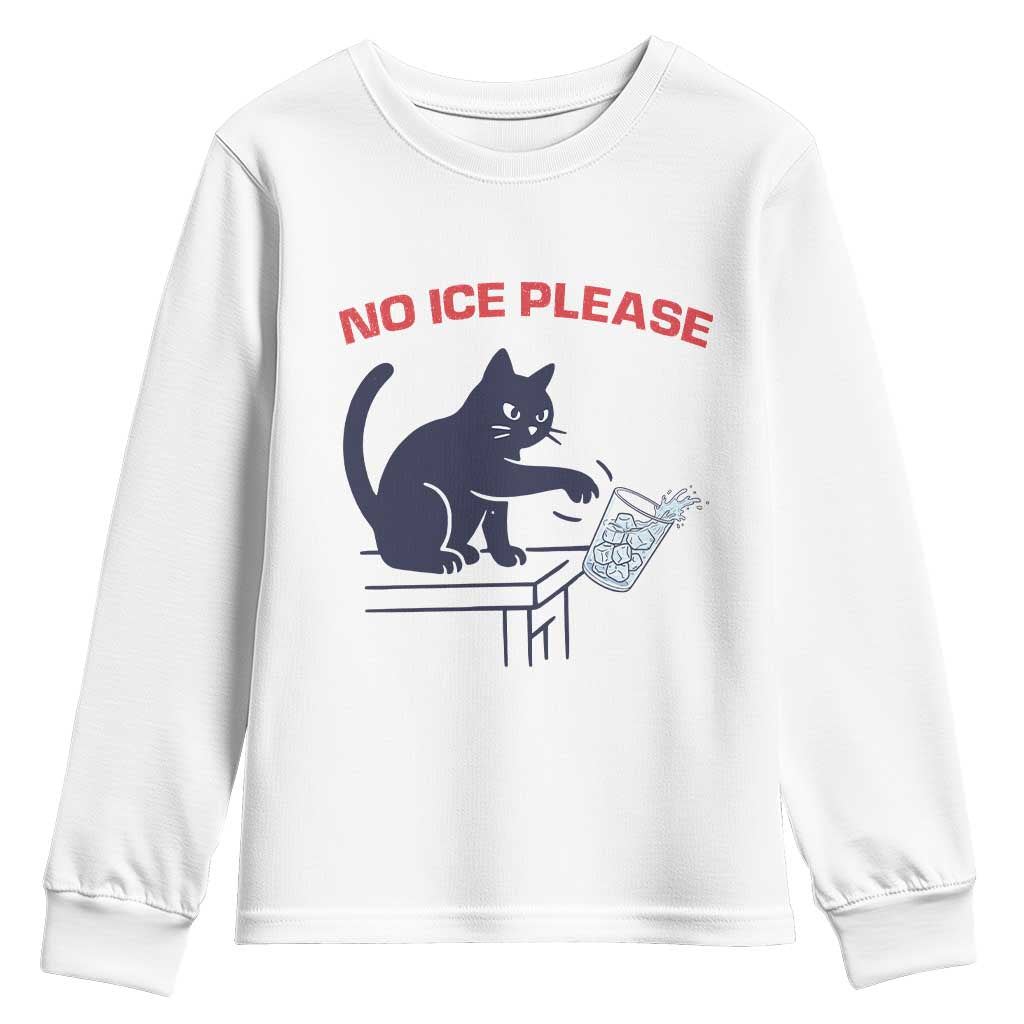 No Ice Please Youth Sweatshirt Funny Cat Anti ICE Meme TS14 White Print Your Wear