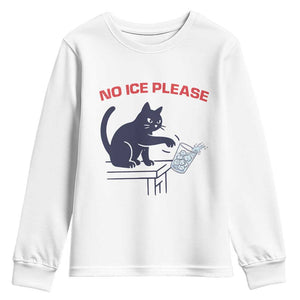 No Ice Please Youth Sweatshirt Funny Cat Anti ICE Meme TS14 White Print Your Wear