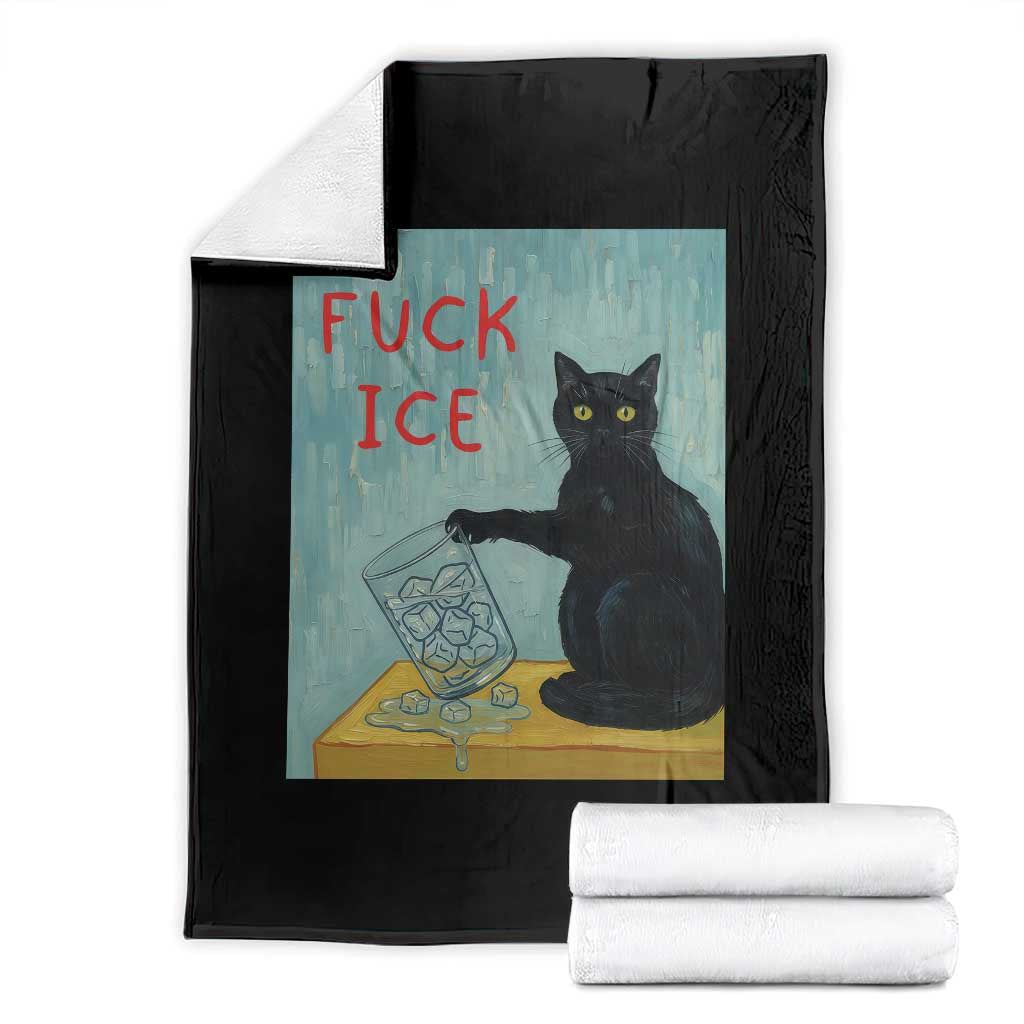 No Ice Please Throw Blanket Funny Cat Anti ICE Artist Meme TS14 Black Print Your Wear