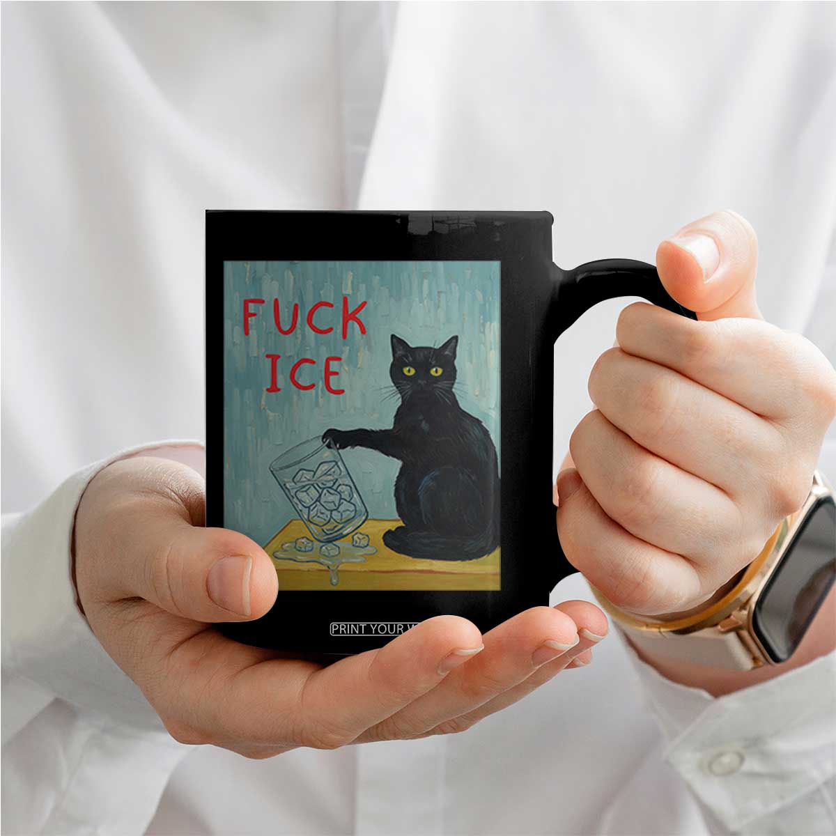 No Ice Please Coffee Mug Funny Cat Anti ICE Artist Meme TS14 Print Your Wear