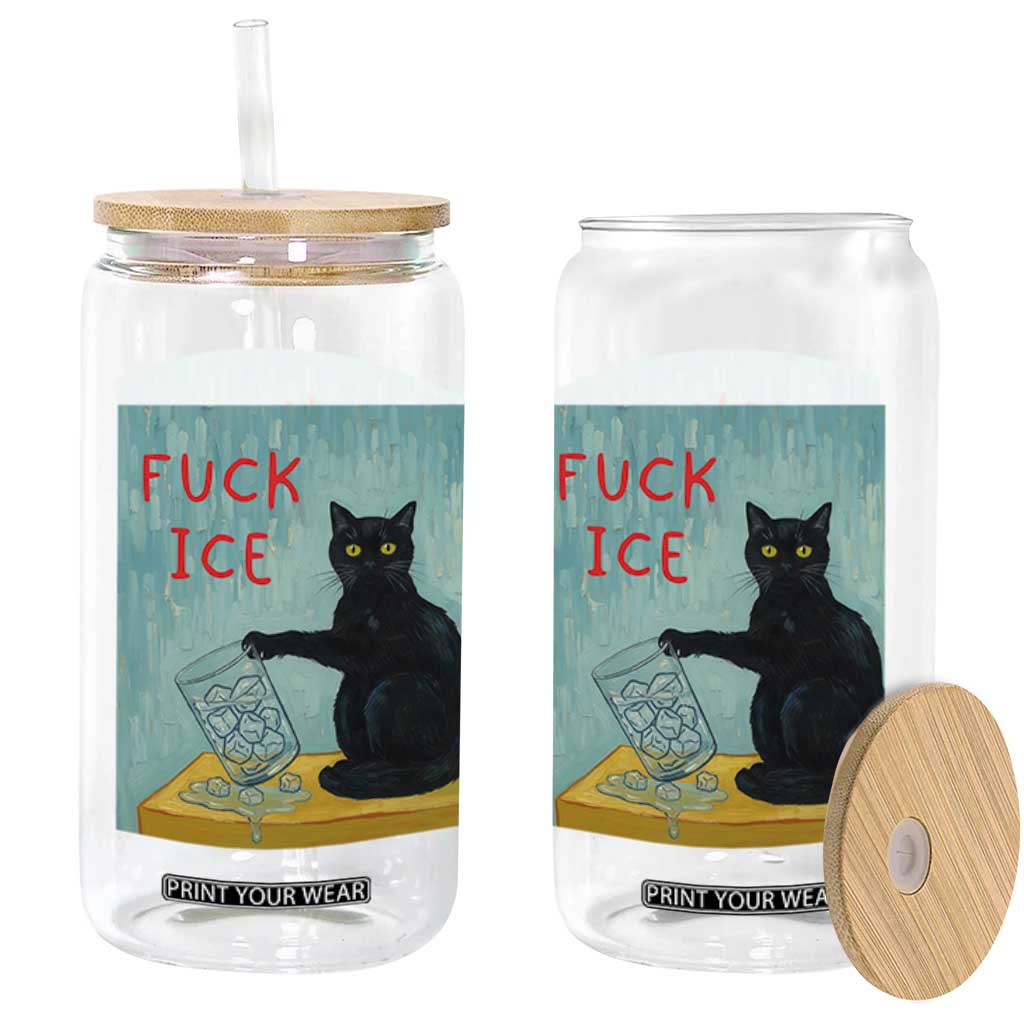 No Ice Please Glass Can Funny Cat Anti ICE Artist Meme TS14 Print Your Wear