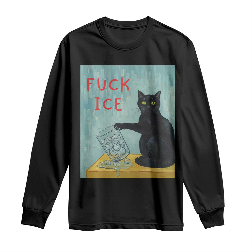 No Ice Please Long Sleeve Shirt Funny Cat Anti ICE Artist Meme TS14 Black Print Your Wear