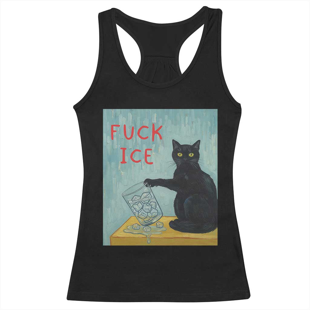 No Ice Please Racerback Tank Top Funny Cat Anti ICE Artist Meme TS14 Black Print Your Wear