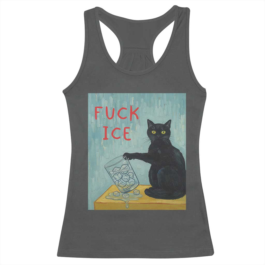 No Ice Please Racerback Tank Top Funny Cat Anti ICE Artist Meme TS14 Dark Heather Print Your Wear