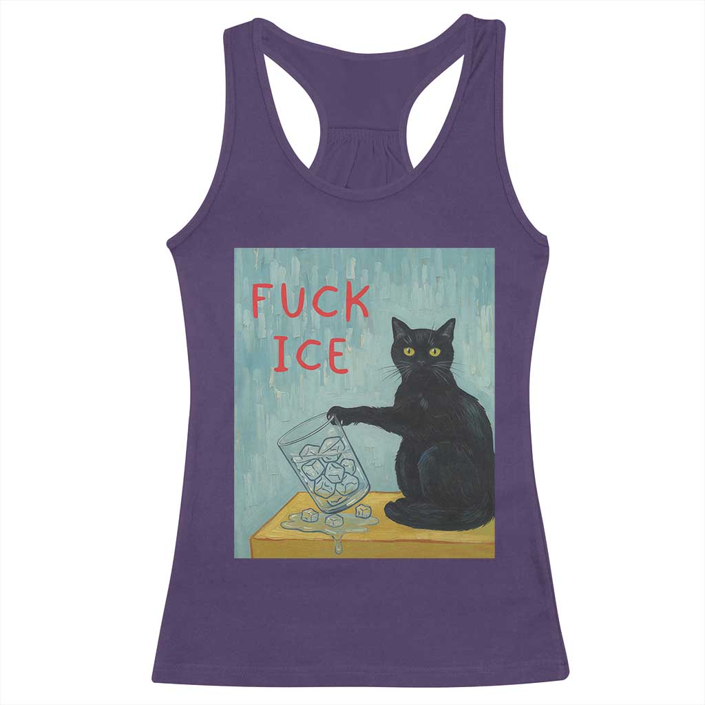 No Ice Please Racerback Tank Top Funny Cat Anti ICE Artist Meme TS14 Purple Print Your Wear
