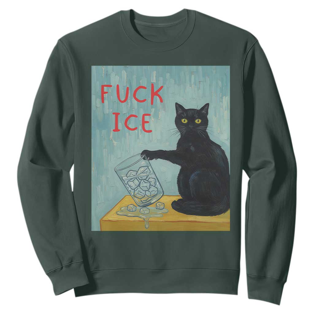 No Ice Please Sweatshirt Funny Cat Anti ICE Artist Meme TS14 Dark Forest Green Print Your Wear