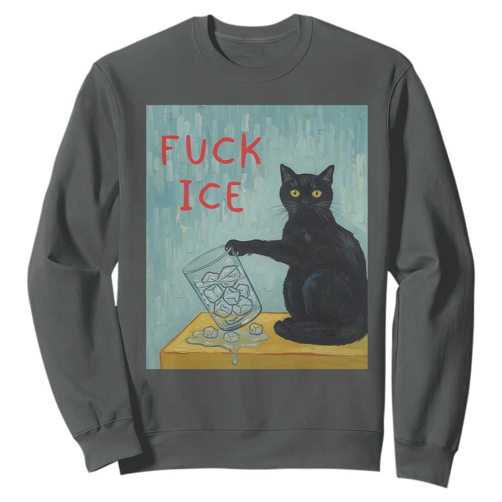 No Ice Please Sweatshirt Funny Cat Anti ICE Artist Meme TS14 Dark Heather Print Your Wear