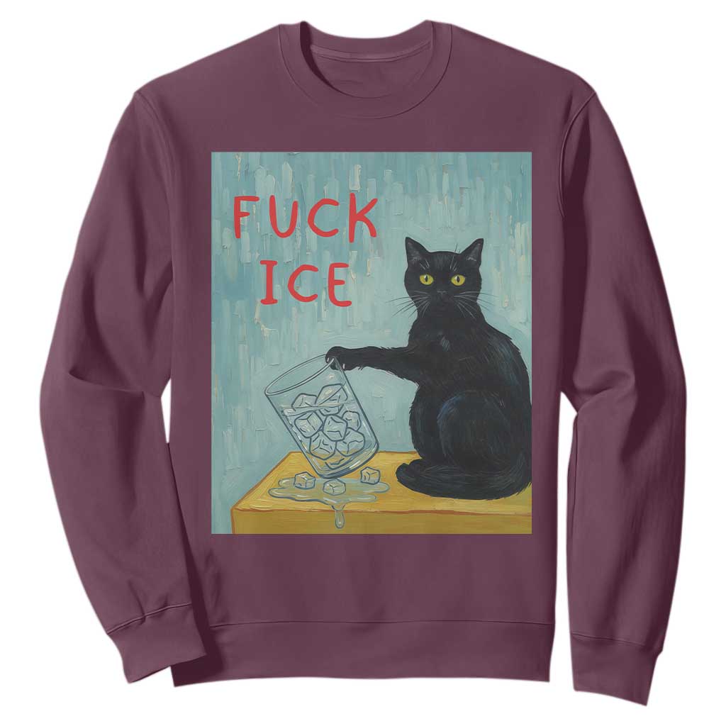 No Ice Please Sweatshirt Funny Cat Anti ICE Artist Meme TS14 Maroon Print Your Wear