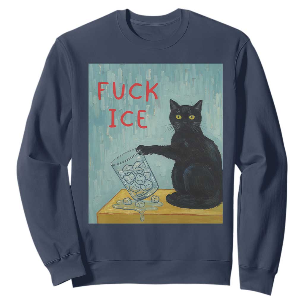 No Ice Please Sweatshirt Funny Cat Anti ICE Artist Meme TS14 Navy Print Your Wear