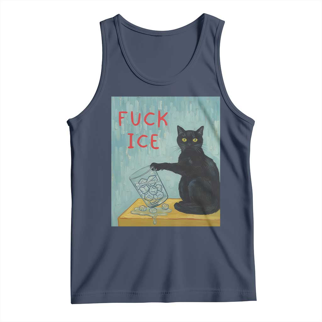 No Ice Please Tank Top Funny Cat Anti ICE Artist Meme TS14 Navy Print Your Wear