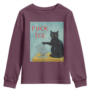 No Ice Please Youth Sweatshirt Funny Cat Anti ICE Artist Meme TS14 Maroon Print Your Wear