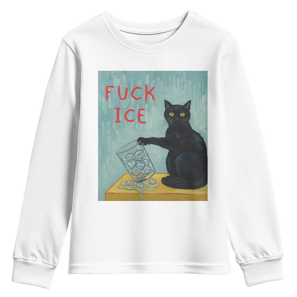 No Ice Please Youth Sweatshirt Funny Cat Anti ICE Artist Meme TS14 White Print Your Wear