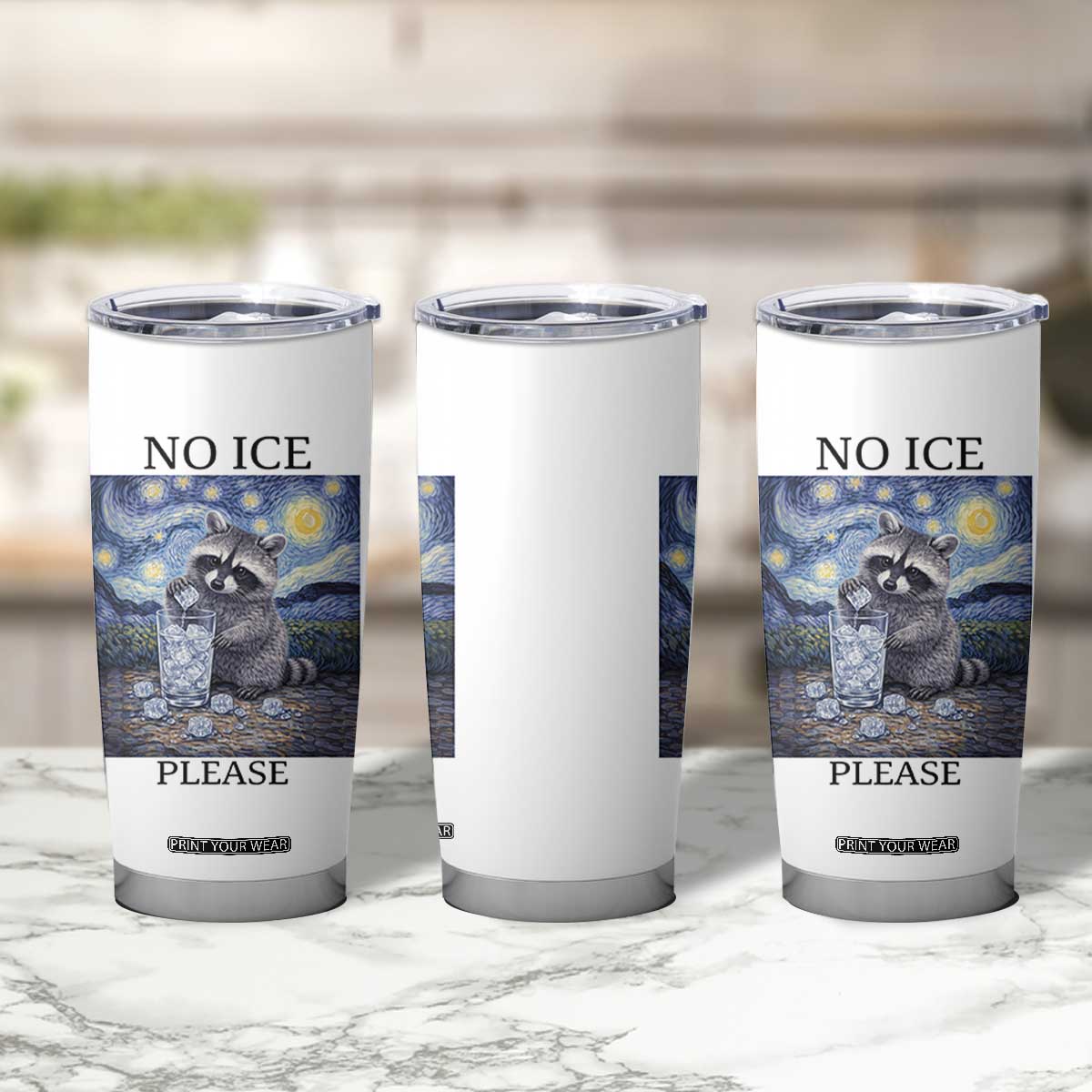No Ice Please Tumbler Cup Starry Night Raccoon Trash Panda Anti ICE Meme TS14 Print Your Wear
