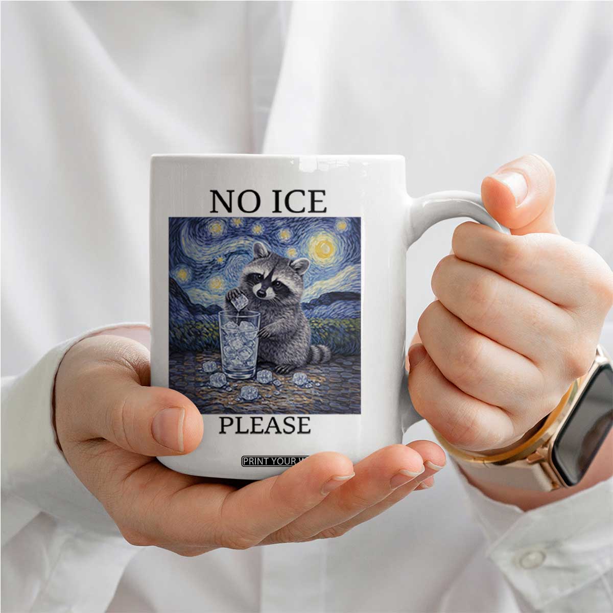 No Ice Please Coffee Mug Starry Night Raccoon Trash Panda Anti ICE Meme TS14 Print Your Wear