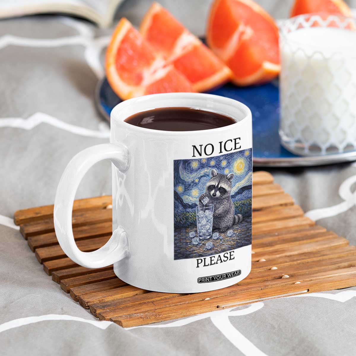 No Ice Please Coffee Mug Starry Night Raccoon Trash Panda Anti ICE Meme TS14 Print Your Wear
