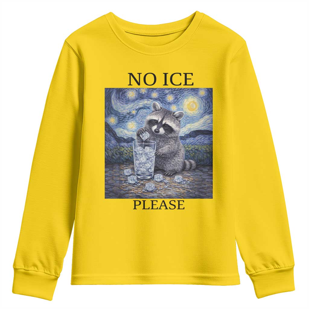 No Ice Please Youth Sweatshirt Starry Night Raccoon Trash Panda Anti ICE Meme TS14 Daisy Print Your Wear