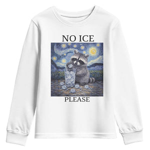 No Ice Please Youth Sweatshirt Starry Night Raccoon Trash Panda Anti ICE Meme TS14 White Print Your Wear