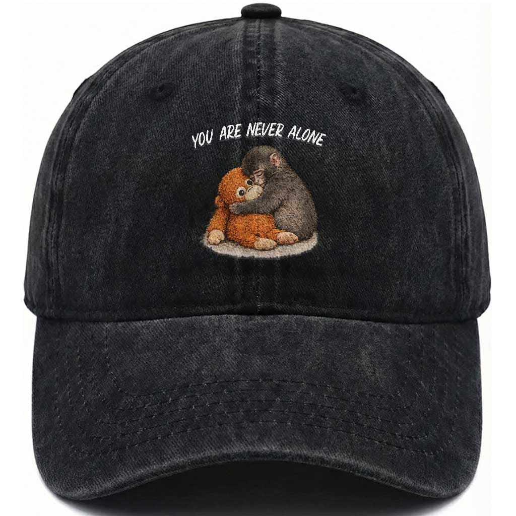 Punch Monkey Washed Cotton Baseball Cap You Are Never Alone Brave TS14 Washed Cap Universal Fit Black Print Your Wear