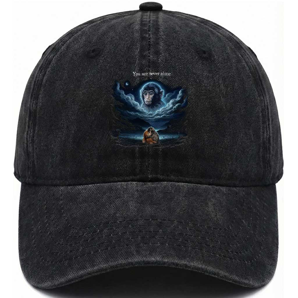 Baby Monkey Punch Washed Cotton Baseball Cap You Are Never Alone Brave TS14 Washed Cap Universal Fit Black Print Your Wear
