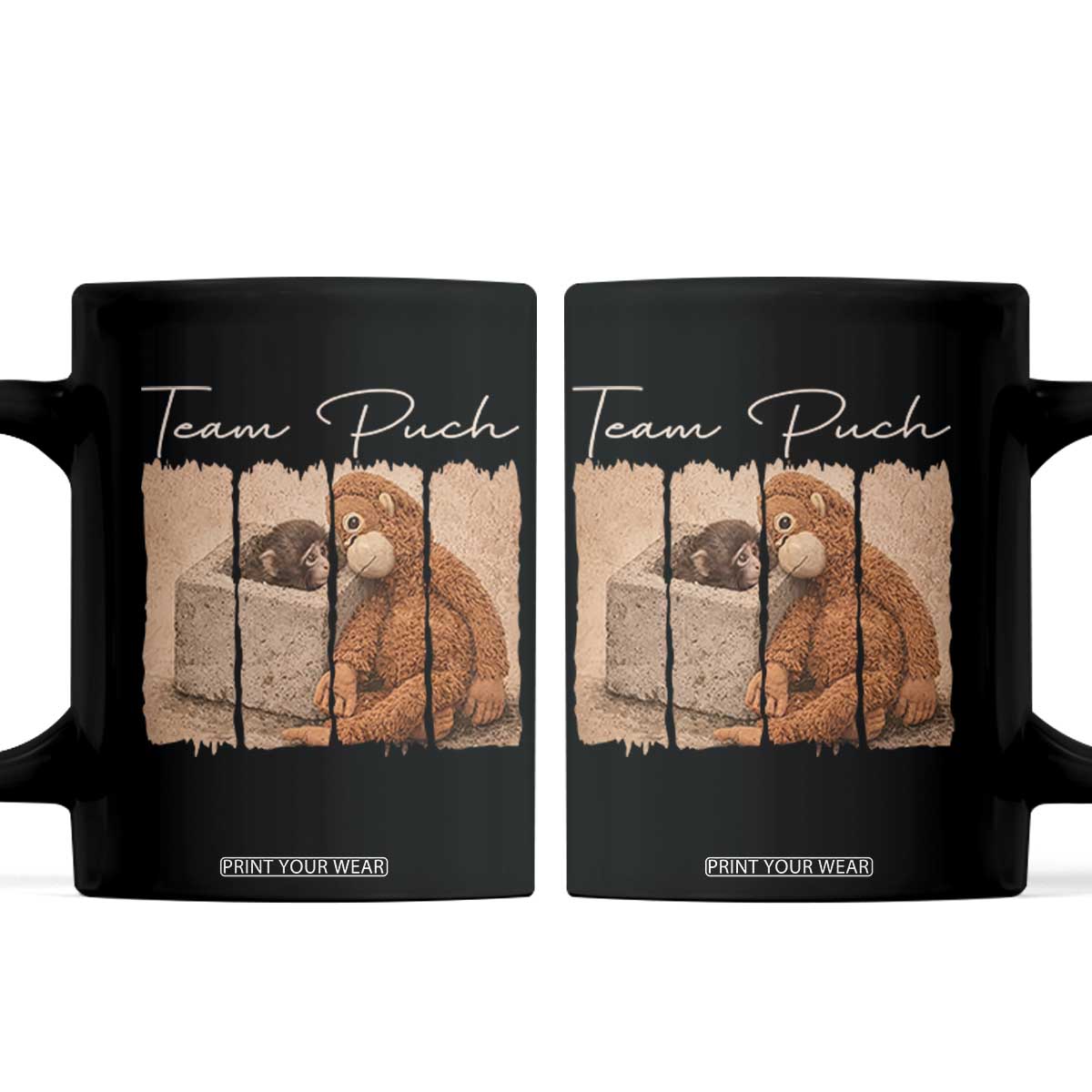 Team Punch Coffee Mug Baby Monkey And Plush Toy Viral TS14 Black Print Your Wear