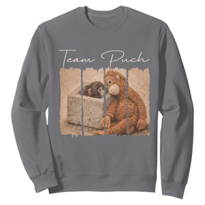 Team Punch Sweatshirt Baby Monkey And Plush Toy Viral TS14 Charcoal Print Your Wear
