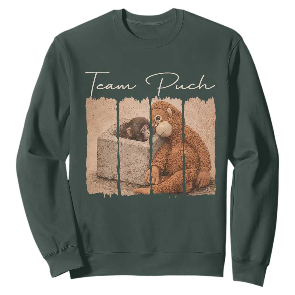 Team Punch Sweatshirt Baby Monkey And Plush Toy Viral TS14 Dark Forest Green Print Your Wear