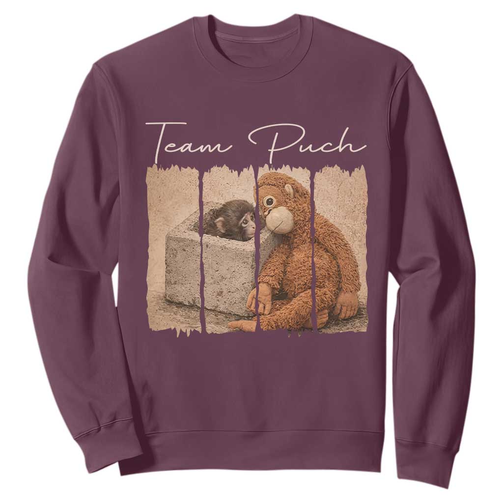 Team Punch Sweatshirt Baby Monkey And Plush Toy Viral TS14 Maroon Print Your Wear