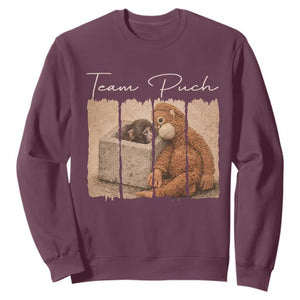 Team Punch Sweatshirt Baby Monkey And Plush Toy Viral TS14 Maroon Print Your Wear