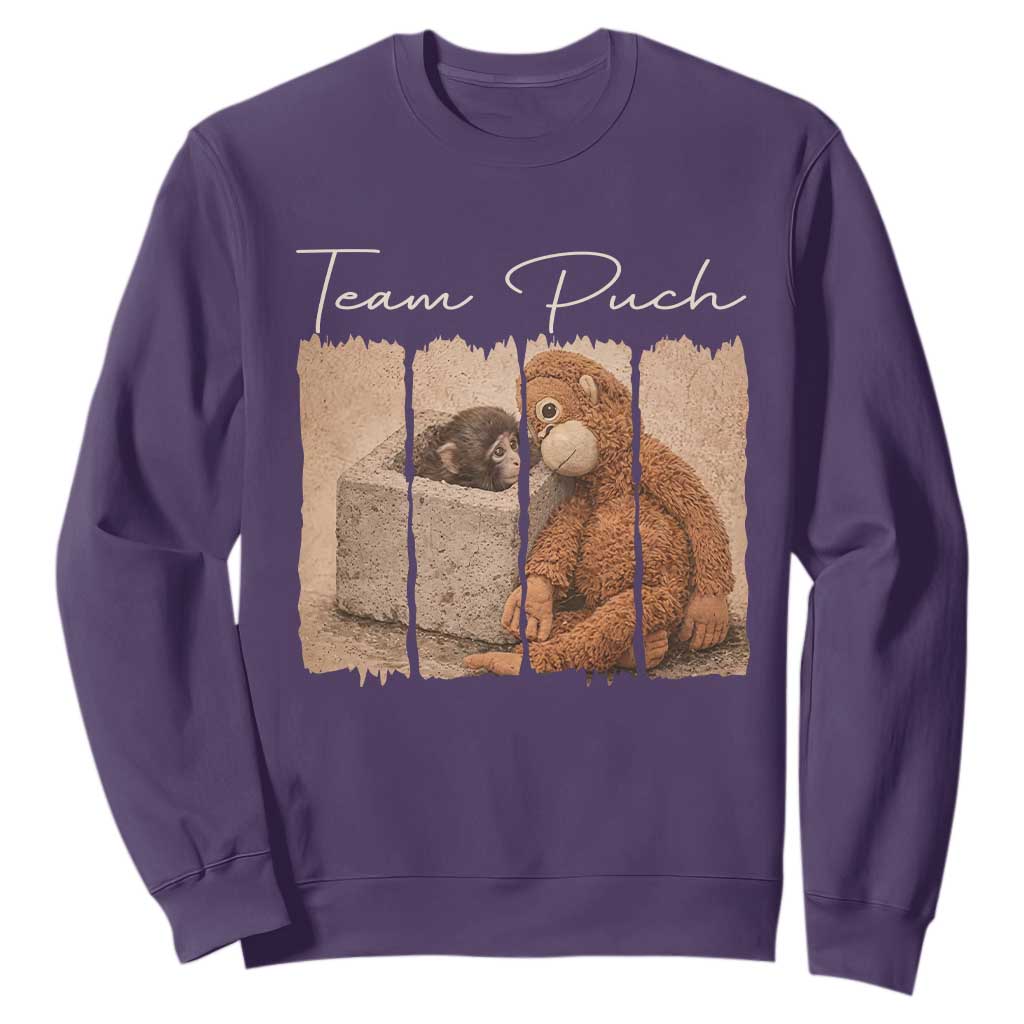 Team Punch Sweatshirt Baby Monkey And Plush Toy Viral TS14 Purple Print Your Wear