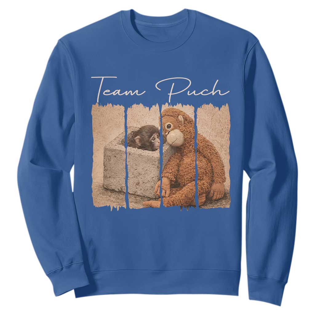 Team Punch Sweatshirt Baby Monkey And Plush Toy Viral TS14 Royal Blue Print Your Wear