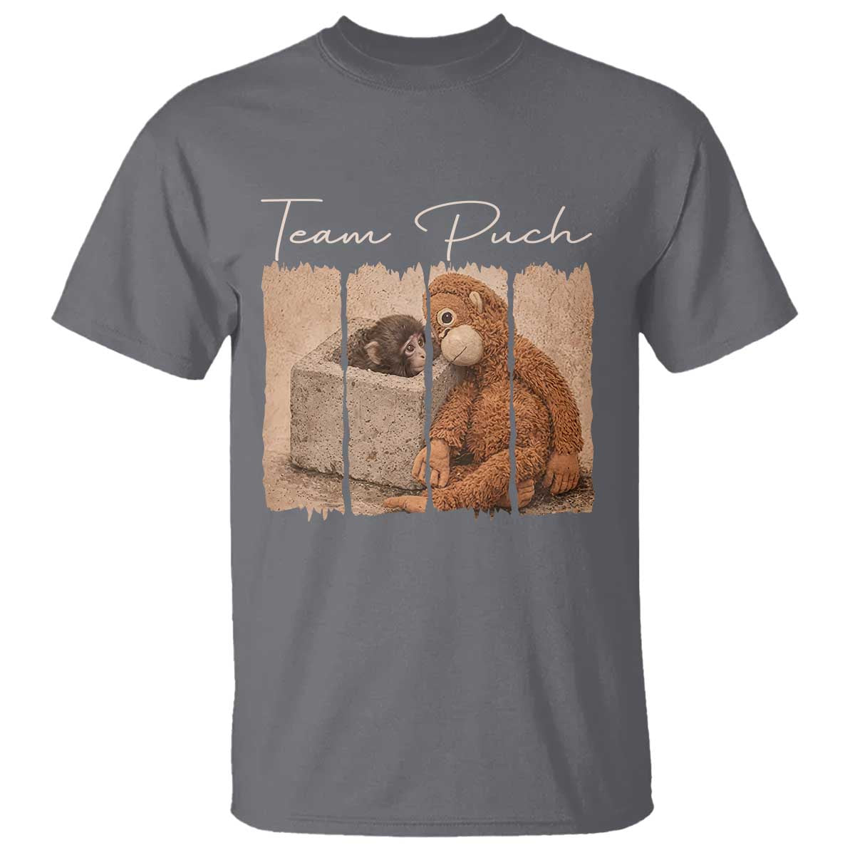 Team Punch T Shirt Baby Monkey And Plush Toy Viral TS14 Charcoal Print Your Wear
