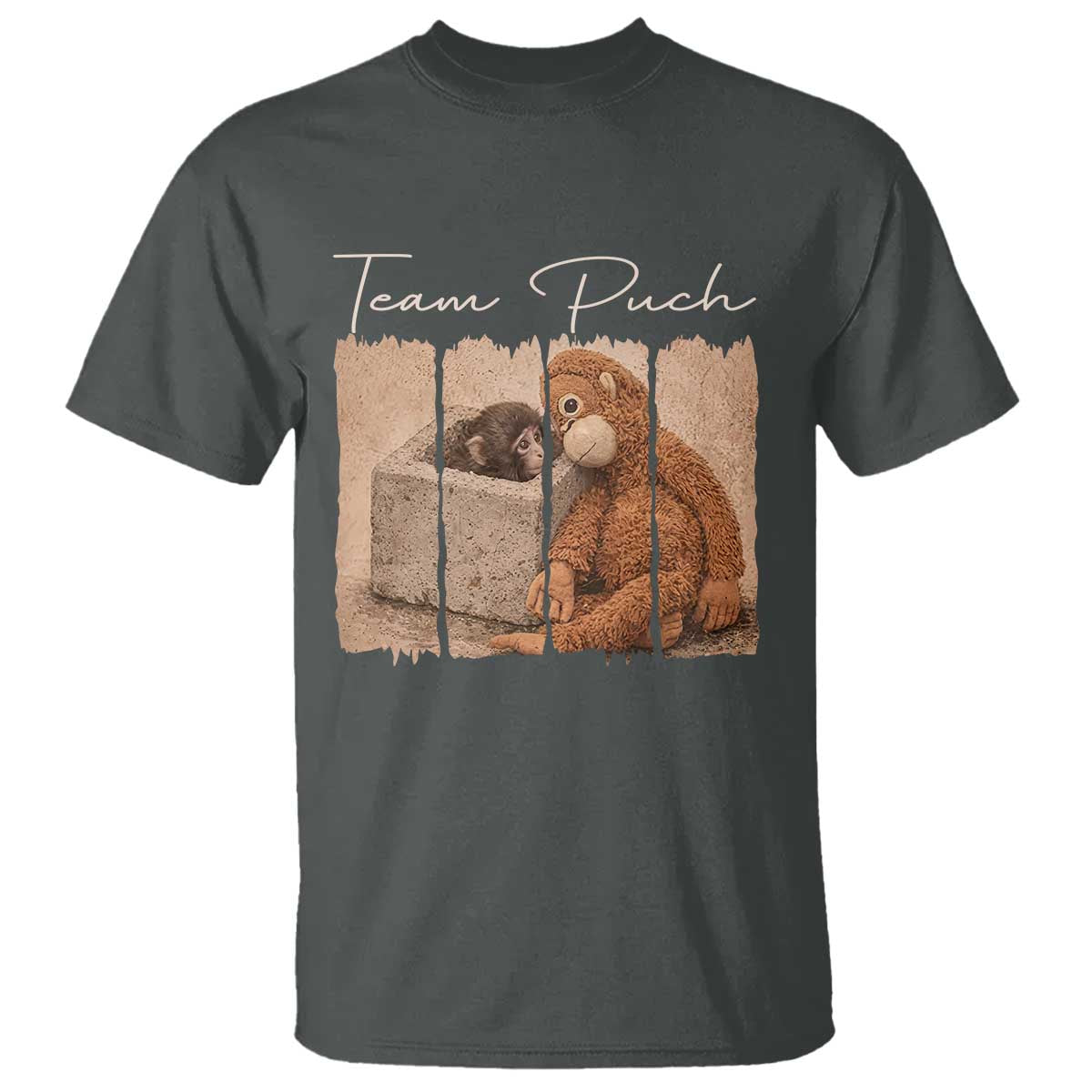 Team Punch T Shirt Baby Monkey And Plush Toy Viral TS14 Dark Heather Print Your Wear
