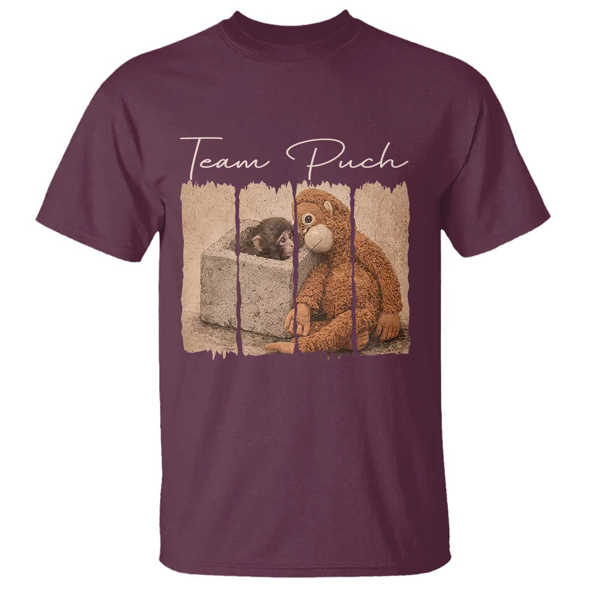 Team Punch T Shirt Baby Monkey And Plush Toy Viral TS14 Maroon Print Your Wear