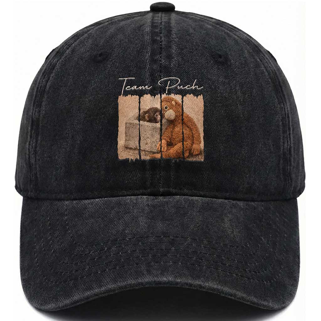 Team Punch Washed Cotton Baseball Cap Baby Monkey And Plush Toy Viral TS14 Washed Cap Universal Fit Black Print Your Wear