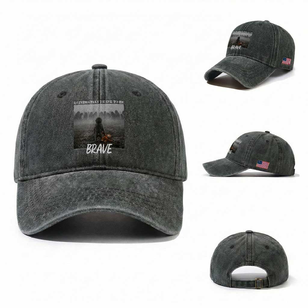 Sad Punch Monkey Washed Cotton Baseball Cap Ultimately I Have To Be Brave TS14 Washed Cap Universal Fit Dark Green Print Your Wear