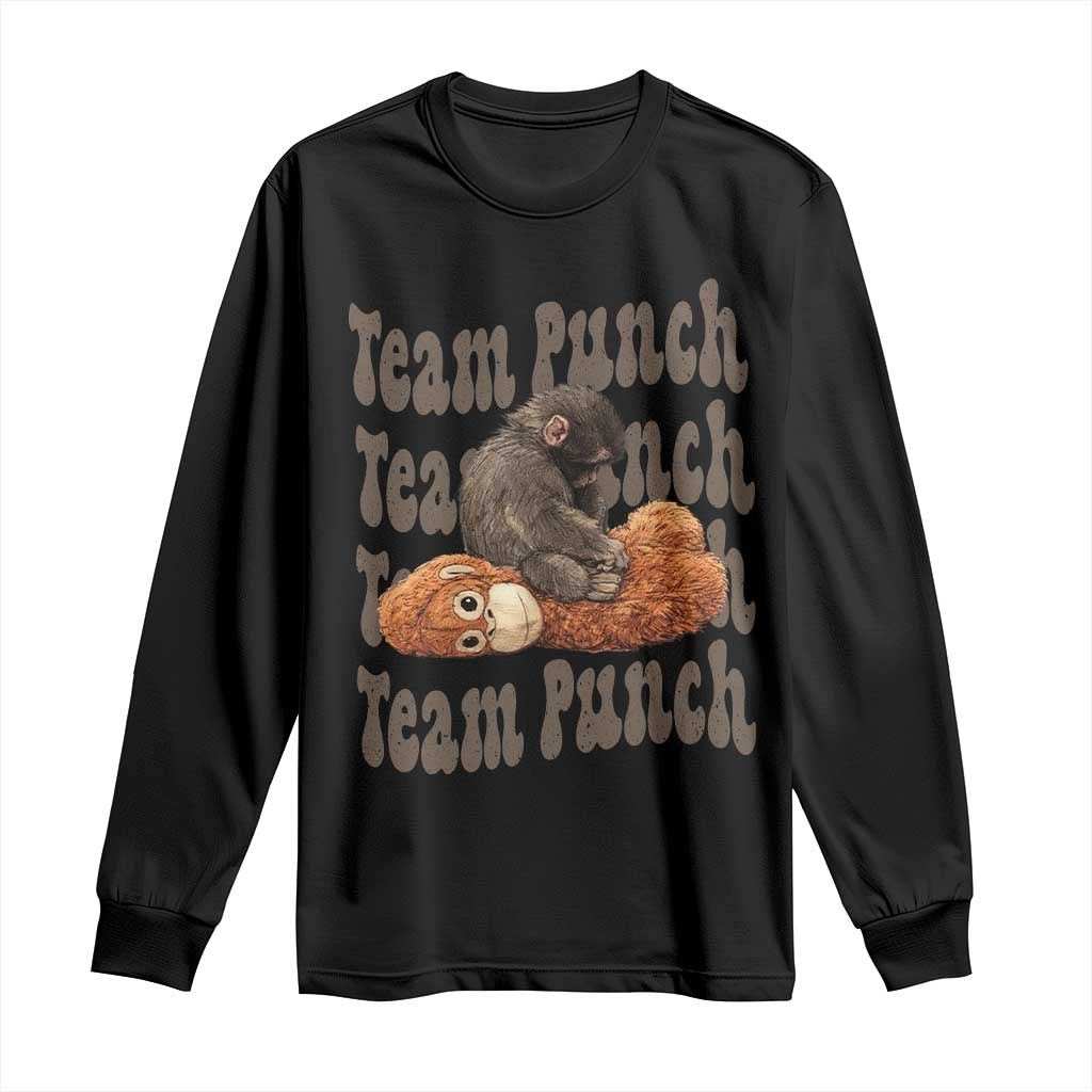 Team Punch Monkey Long Sleeve Shirt Baby Monkey And Plush Toy Viral TS14 Black Print Your Wear