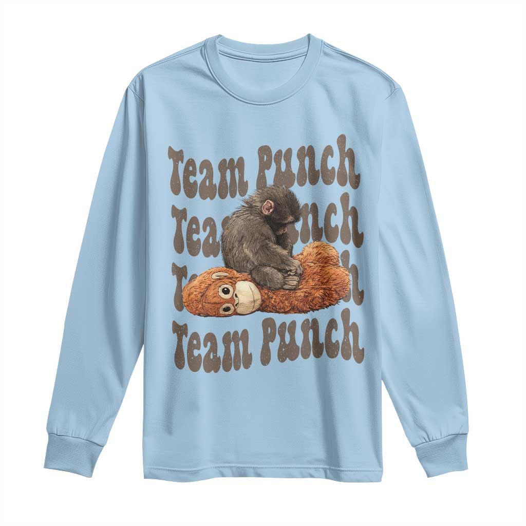 Team Punch Monkey Long Sleeve Shirt Baby Monkey And Plush Toy Viral TS14 Light Blue Print Your Wear