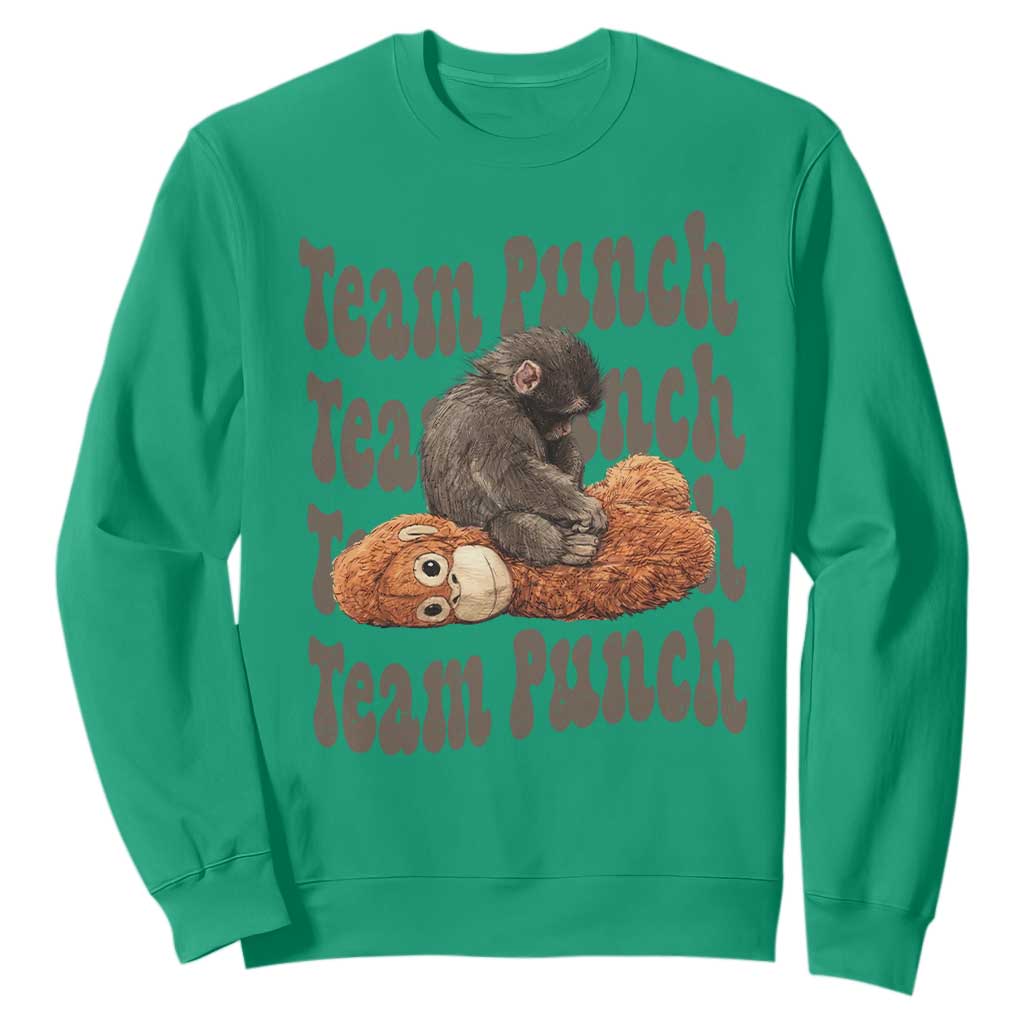 Team Punch Monkey Sweatshirt Baby Monkey And Plush Toy Viral TS14 Irish Green Print Your Wear