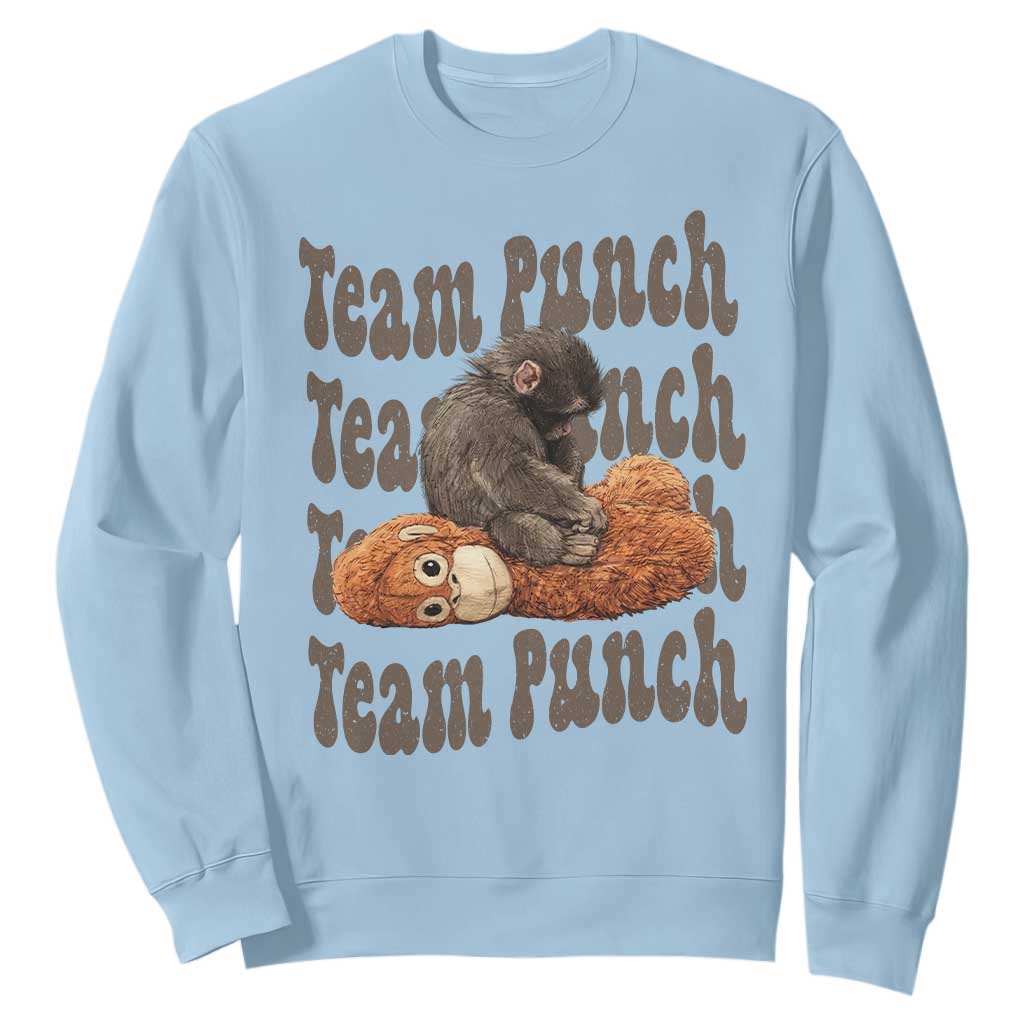 Team Punch Monkey Sweatshirt Baby Monkey And Plush Toy Viral TS14 Light Blue Print Your Wear