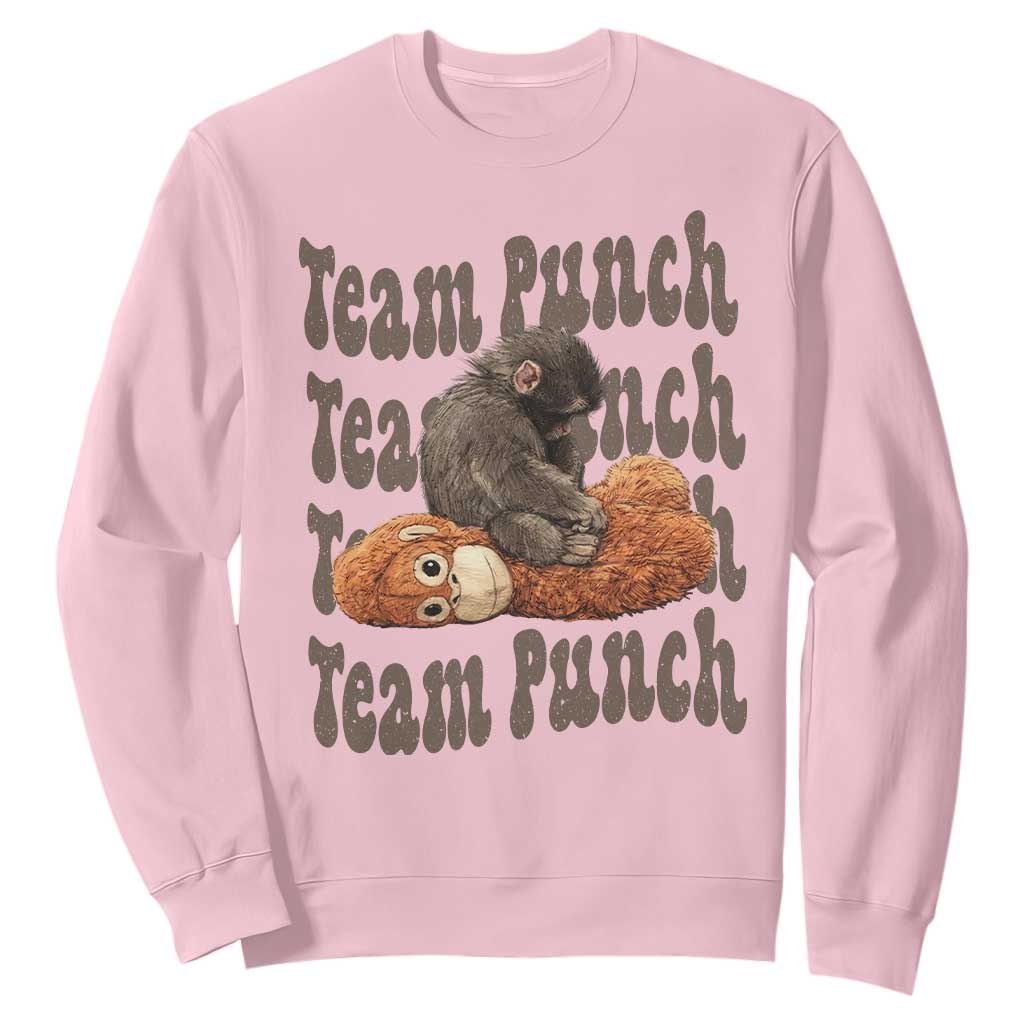 Team Punch Monkey Sweatshirt Baby Monkey And Plush Toy Viral TS14 Light Pink Print Your Wear