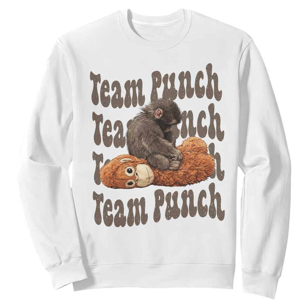 Team Punch Monkey Sweatshirt Baby Monkey And Plush Toy Viral TS14 White Print Your Wear