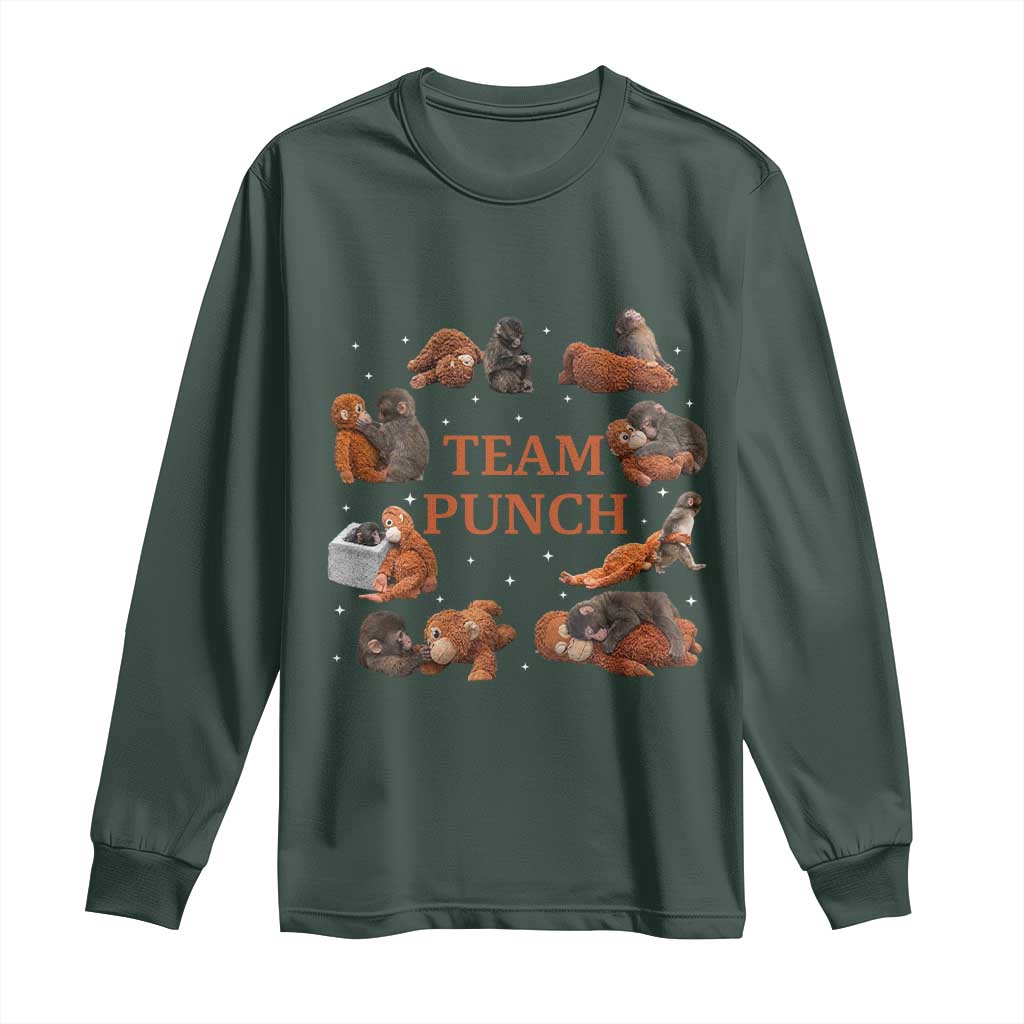 Team Punch Monkey Long Sleeve Shirt Viral Baby Monkey Meme TS14 Dark Forest Green Print Your Wear
