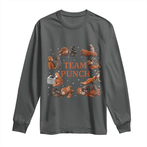 Team Punch Monkey Long Sleeve Shirt Viral Baby Monkey Meme TS14 Dark Heather Print Your Wear