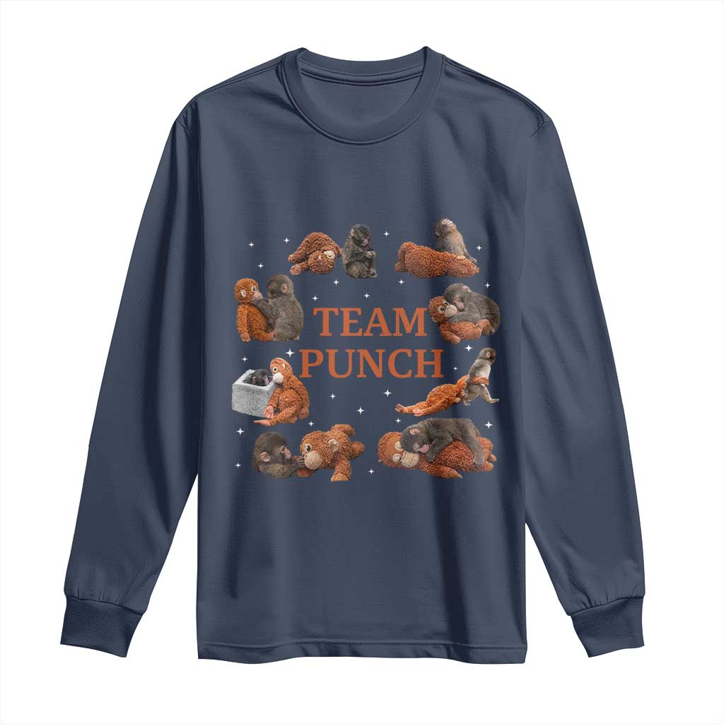 Team Punch Monkey Long Sleeve Shirt Viral Baby Monkey Meme TS14 Navy Print Your Wear