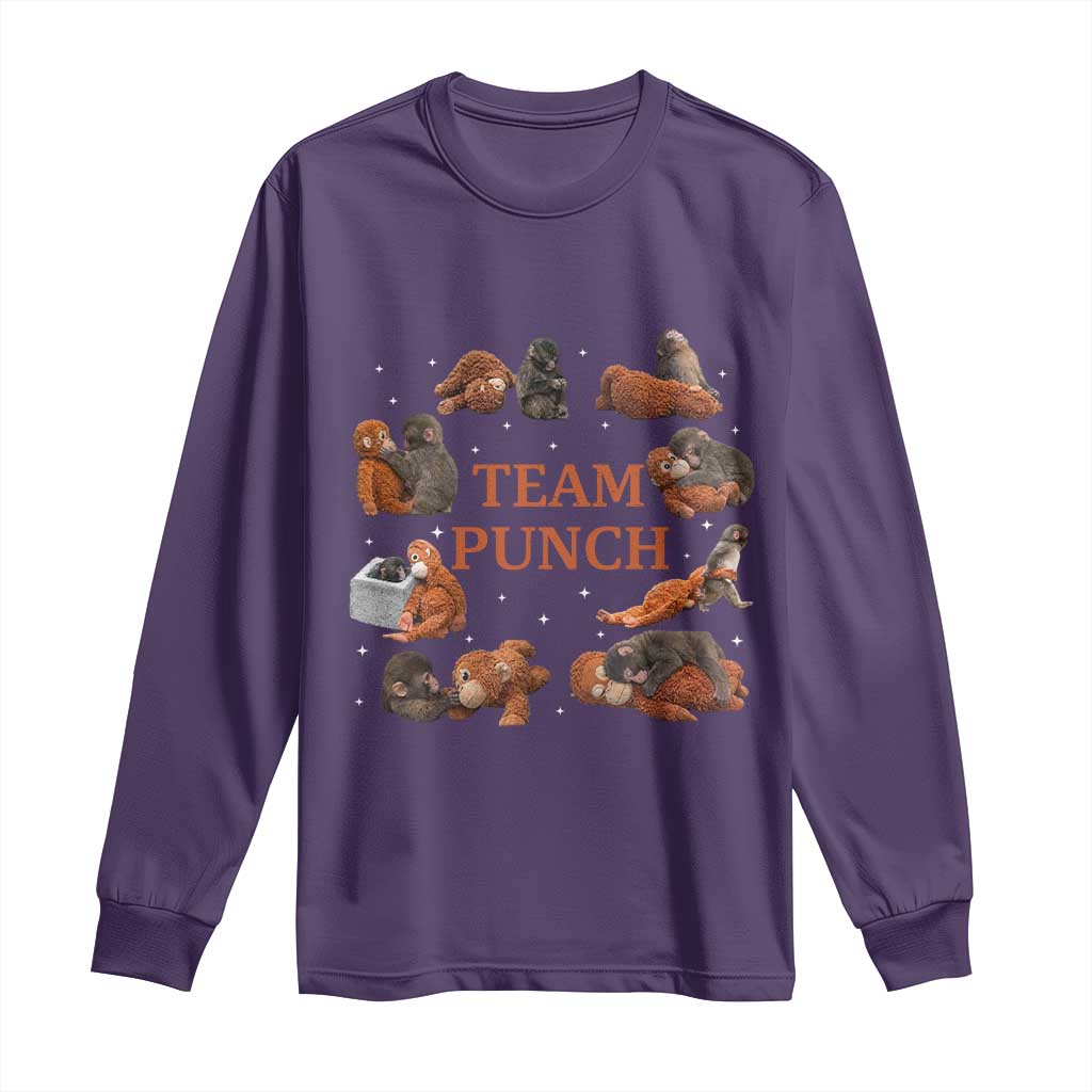 Team Punch Monkey Long Sleeve Shirt Viral Baby Monkey Meme TS14 Purple Print Your Wear