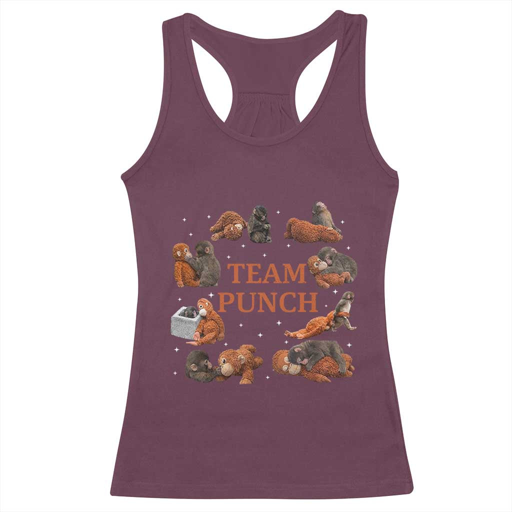 Team Punch Monkey Racerback Tank Top Viral Baby Monkey Meme TS14 Maroon Print Your Wear