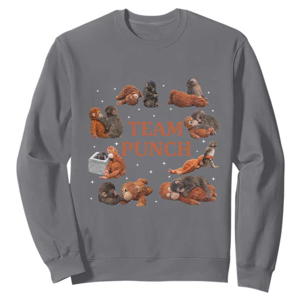 Team Punch Monkey Sweatshirt Viral Baby Monkey Meme TS14 Charcoal Print Your Wear