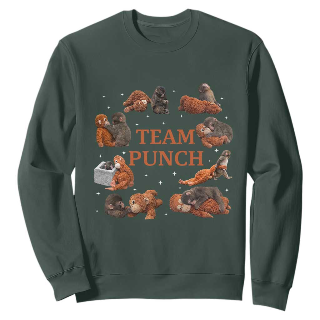 Team Punch Monkey Sweatshirt Viral Baby Monkey Meme TS14 Dark Forest Green Print Your Wear
